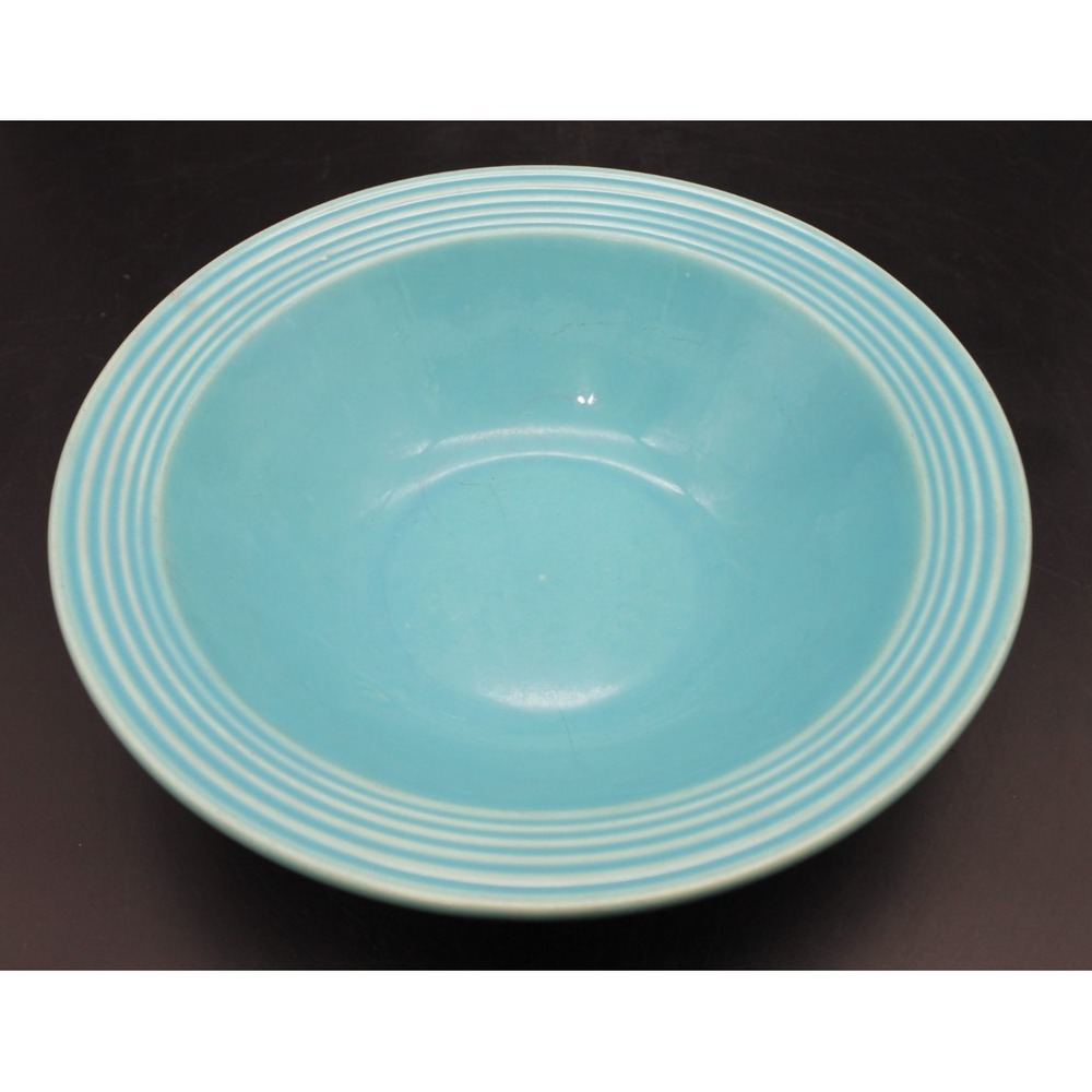 Bauer Ringware Serving Bowl Turquoise Blue 9.5 Vintage California Pottery